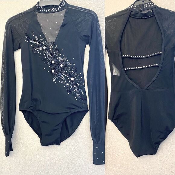 Weissman solo custom Dance costume black Long Poet Sleeve Leotard MT11817 MC - Picture 1 of 14